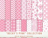 Pink Digital Paper Pack   - 18 Sheets - Damask Spots Chevrons Stripes - Scrapbooking Commercial   Instant Download Cardstock -   P2040