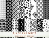 Black and White Digital Paper Pack   - 16 Sheets - Damask Spots Stripes - Scrapbooking   Instant Download & Printable G7078