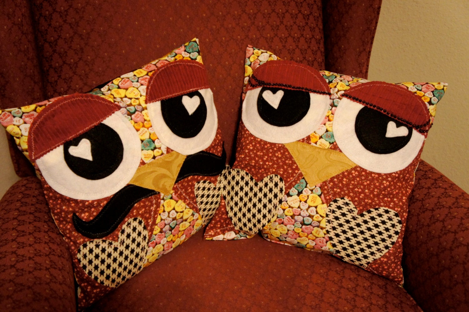 HIS n HERS OWL Pillows One of a Kind Handmade 14 x by buckshotinc