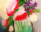 the first cup-6am/still life, floral, vase, coffee, morning, dawn, flowers, art, impressionist, abstract, art print, home decor