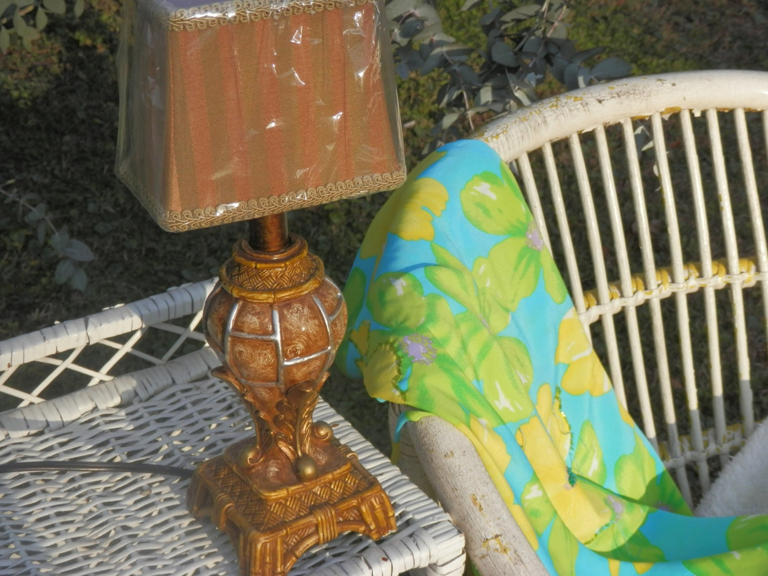 Island Bamboo style vintage Lamp  -  carved , handmade refurbished