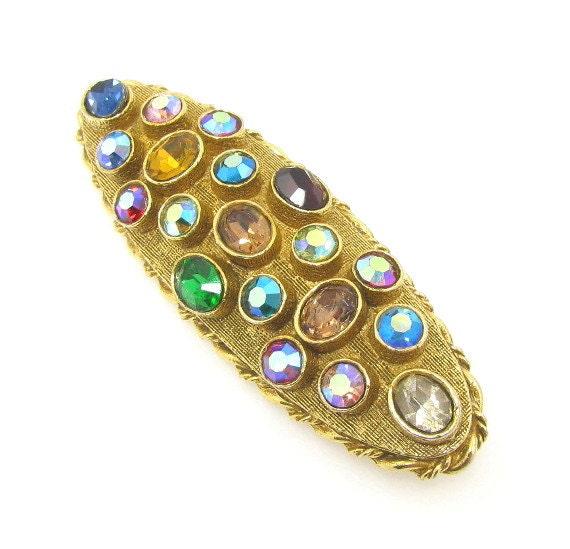 Rhinestone Oval Brooch By Art