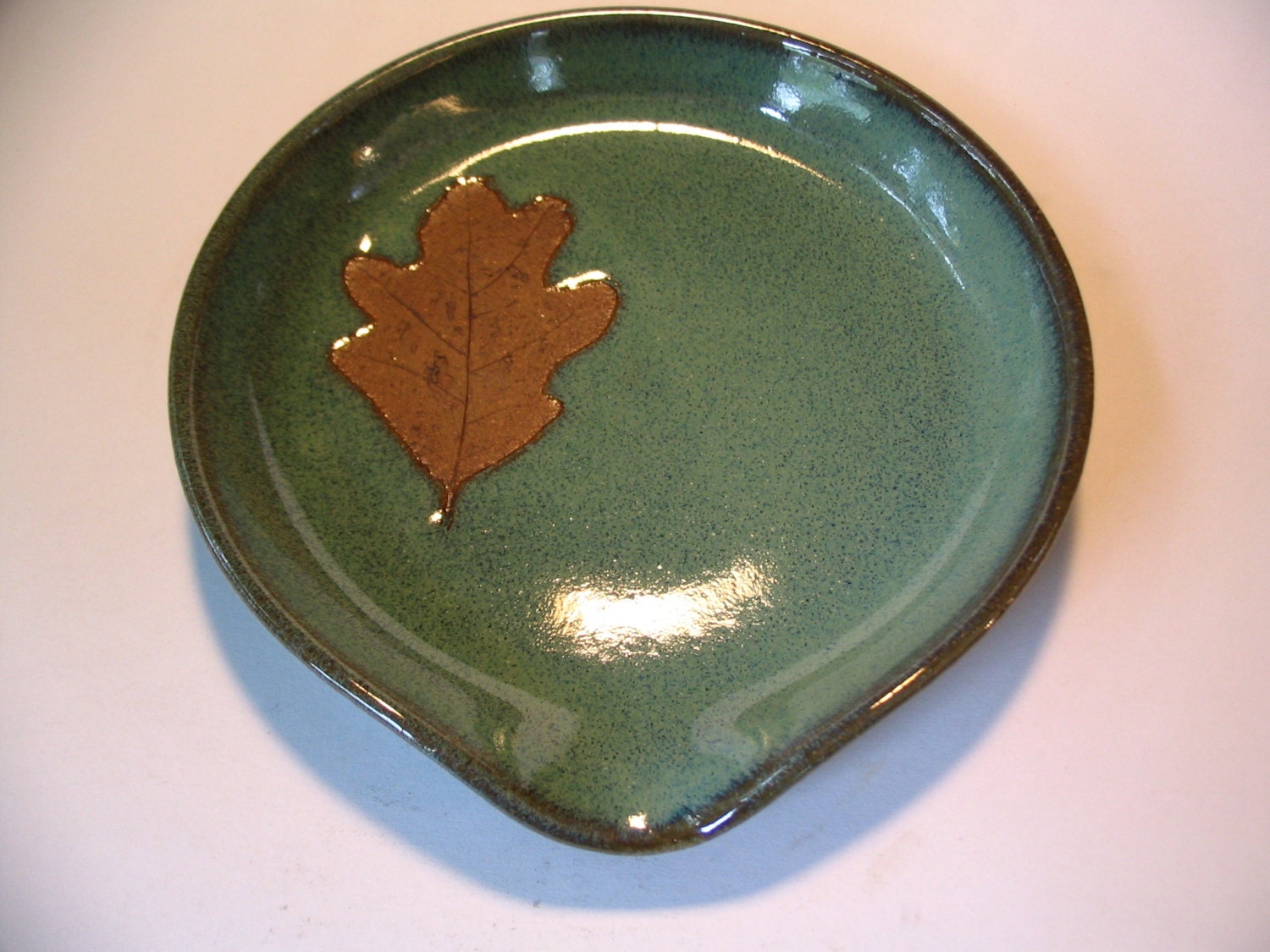 Spoon Rest with Oak Leaf Imprint  Wheel Thrown Stoneware Pottery