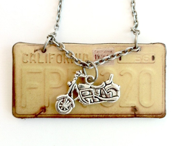 California License plate necklace with motorcycle Handmade Graduation Gift Free US Shipping