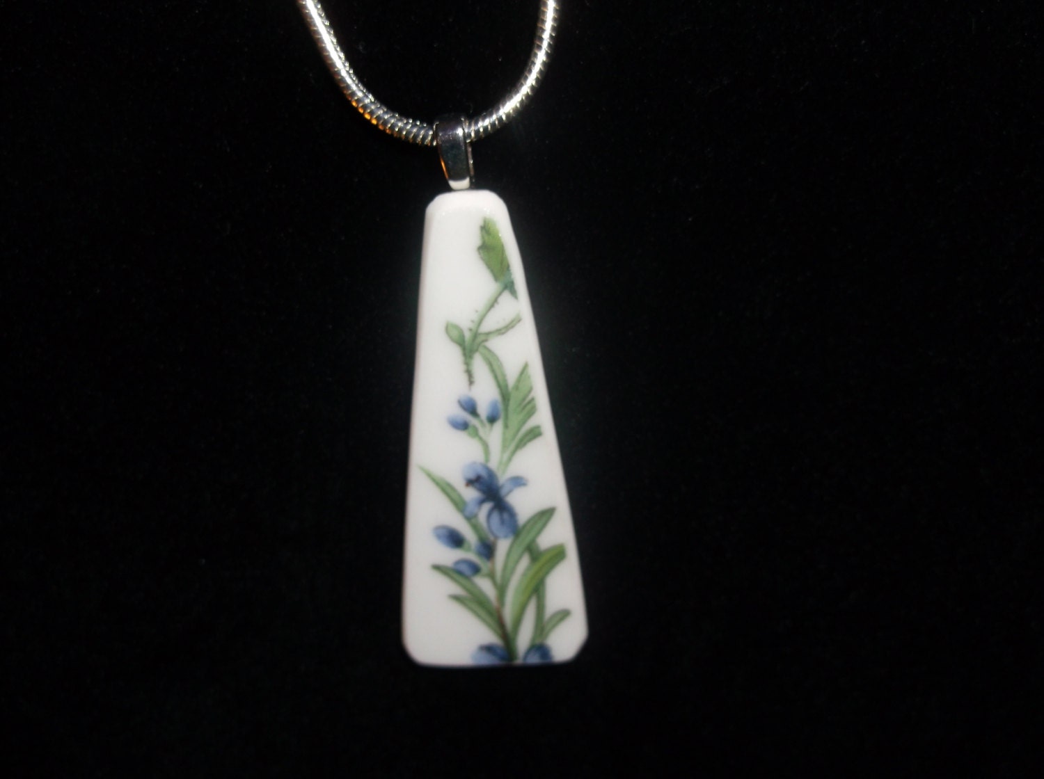 Broken China Jewelry Plate Necklace - Handmade Blue Flower necklace made from a recycled broken plate OOAK -- Pendant