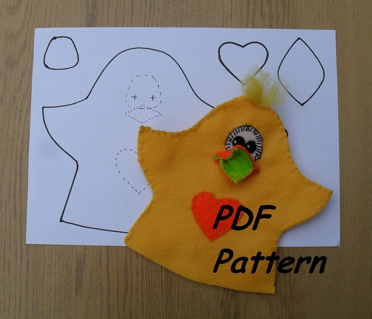 Chick-PDF sewing pattern , Hand Puppet, How to make FELT animal from Old McDonald  farm
