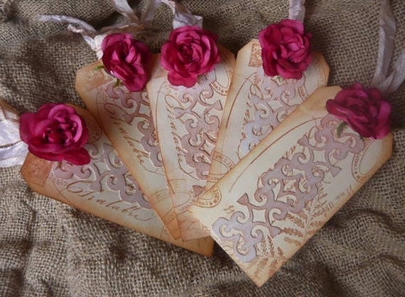 SHABBY CHIC 10 ROMANCE Elegant Vintage Style French Script Romance Wish Tree Tags....by Le French Chateau
