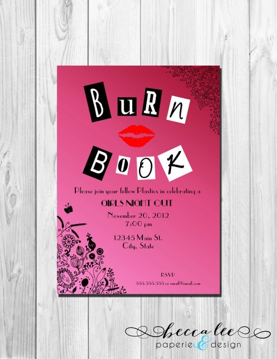 Girls Night Out, Birthday, Bachelorette Party, Bridal Shower Invitation - Mean Girls Inspired Burn Book - DIY - Printable Il_570xn