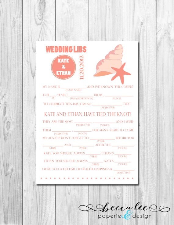 Wedding Advice Mad Lib - Shell & Starfish - Customizable - Printable Il_570xn