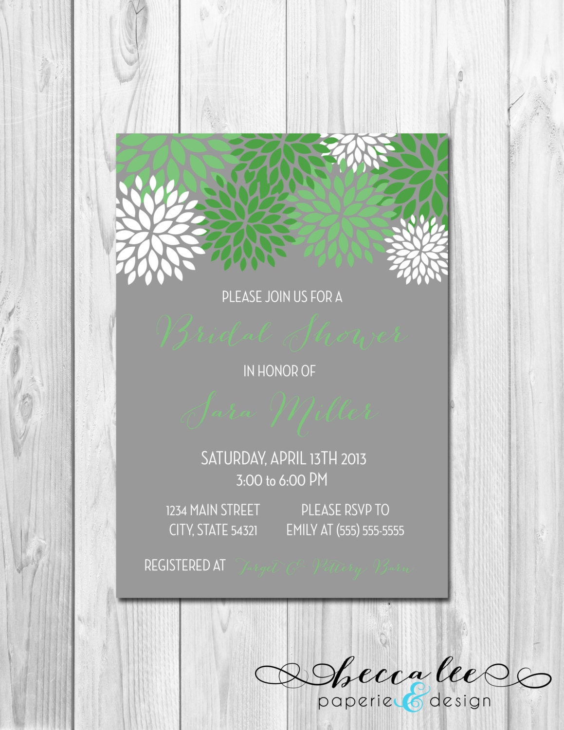 Bridal Shower, Birthday Party, Bachelorette Party, Engagement Party Invitation - Green & White Pom Poms - DIY - Printable Il_570xn