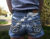 Modified Vintage Levi's Denim Cutoffs with Studs and Bleach Splatters