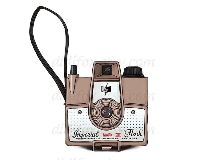Vintage Retro Photo Camera Imperial - Printable Digital Illustration for Transfer Prints - Clipart ( 8x10), for DOWNLOAD. Item No.T0004