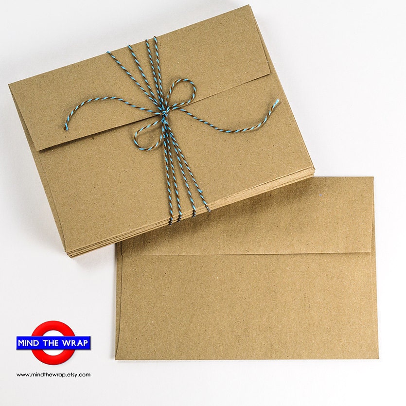50 - A7 size - Brown Bag Envelopes - Fits 5 x 7 Cards - Green Grocer Style - Recycled