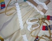 Infant Cotton Dress with Crochet Bodice with matching Slippers and Headband