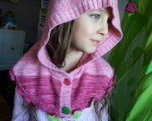 Magical OOAK SO Soft Eco-Friendly UpCycled Sweater Girls Pink Knit Hoodie, Cape, Capelet, Scarf, Flower Fairy, Spring Elf Hat Photo Prop