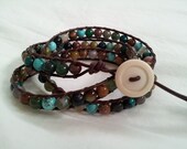 Bohemian style Brown Leather Beaded 3 WRAP BRACELET Multicolor Semi precious Gemstones Chan Luu inspired no.B101