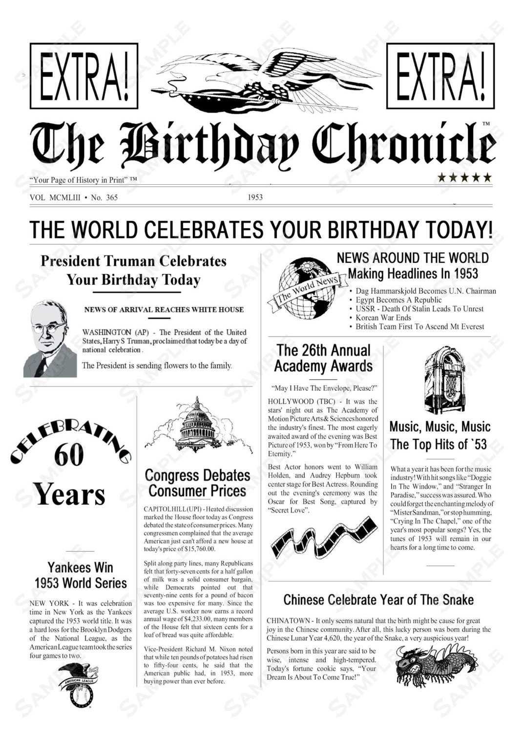 60th Birthday Card 1953 Time Capsule 5 X 7 INSTANT DOWNLOAD .JPG
