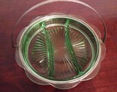 Vintage Green Depression Glass Relish Tray  w/ Silver Plated Caddy
