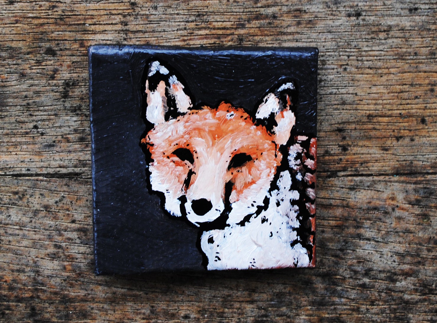 Tiny Fox Art.  Tiny Original Animal Painting.