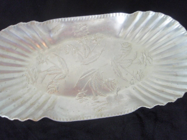 Aluminium Oblong Serving Tray Hand Wrought and Stamped 1950s  Handmade collectible