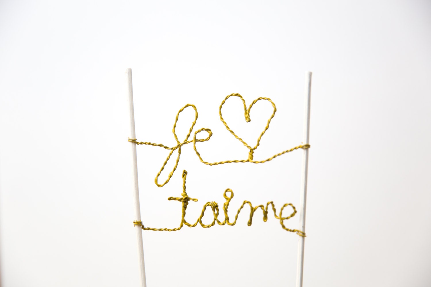 Je T'aime French Wire Cake Topper in Mustard
