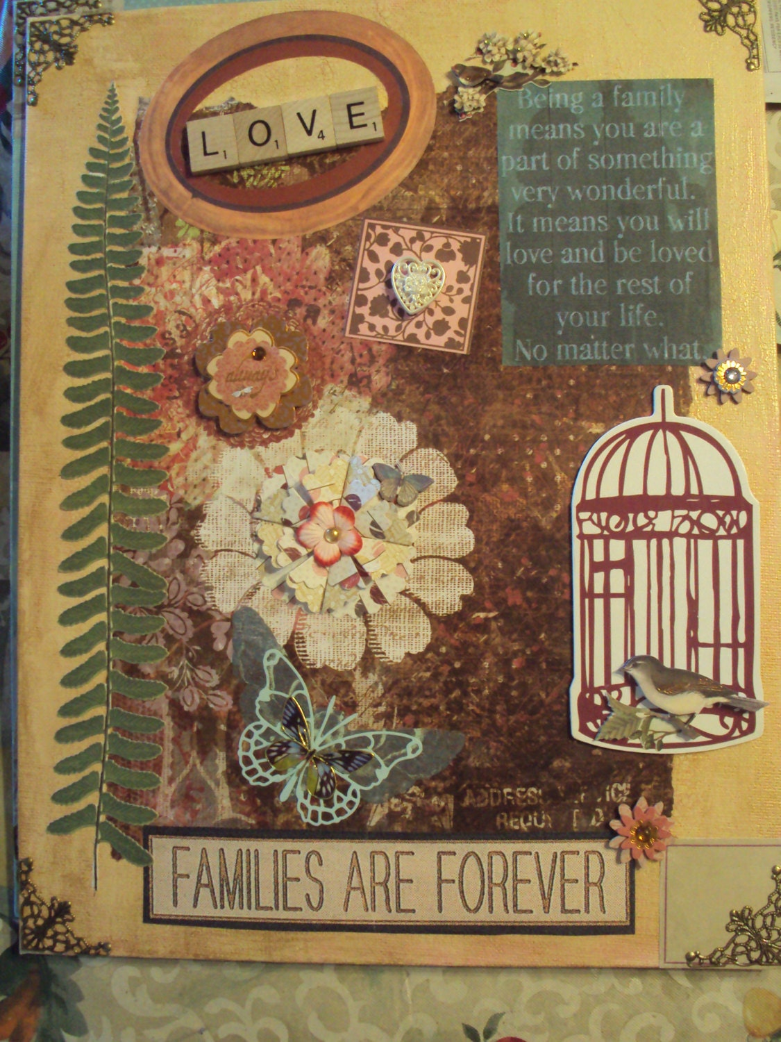 11 x 14 Canvas Board Mixed Media Collage Picture Art Love Families are Forever
