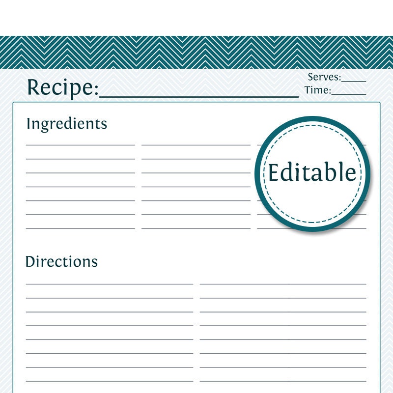 Recipe Card Full Page Editable Printable PDF by OrganizeLife