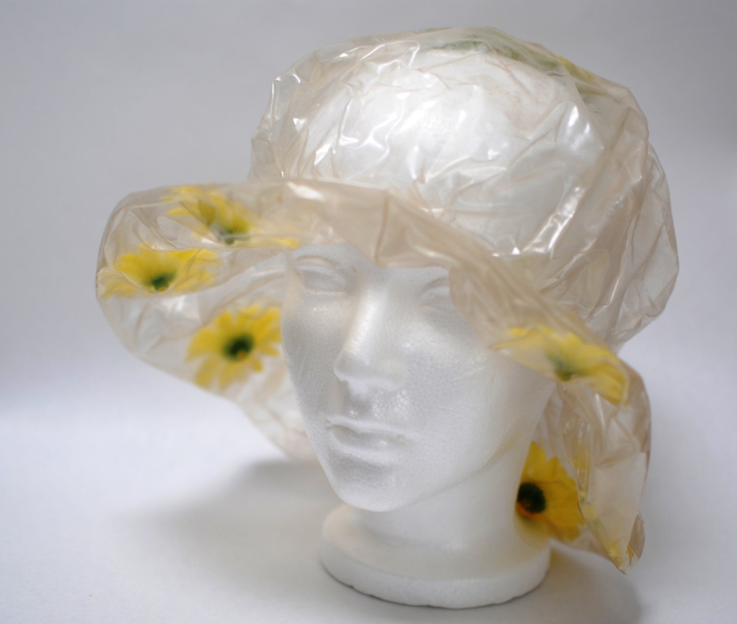 Vintage Rain Hat Clear Plastic W/ Yellow by MissMyrtleVintage