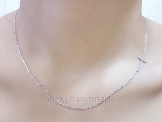 Sideways Cross Necklace , Side cross Necklace in silver