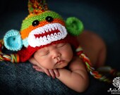 Baby Boy Hat CUTE Newborn Baby Boy Colorful Crochet knit Sock Monkey Hat W/ Ear Flaps & Leg Warmers  0-3 months Leg warmer set