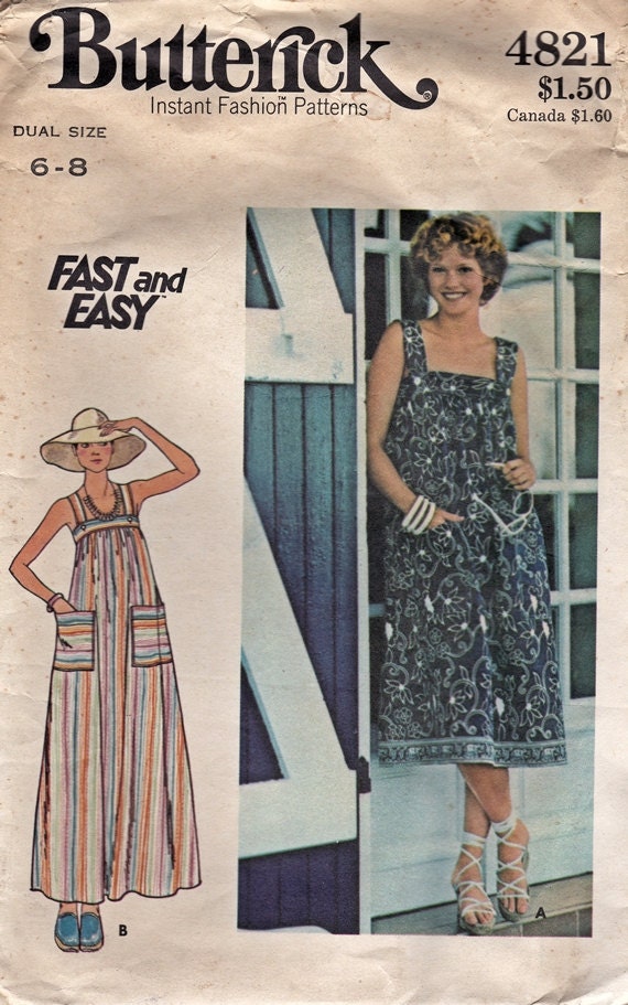 Vintage 70s Butterick 4821 Summer Sun Dress Pattern