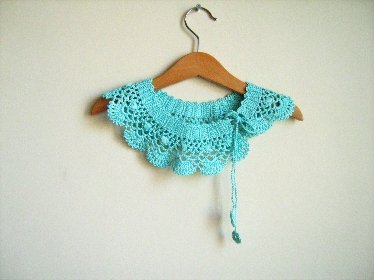 Collar Necklace, Handmade crochet Peter Pan Collar Necklace,  Mint green cotton collar, ready to shipping, for her.