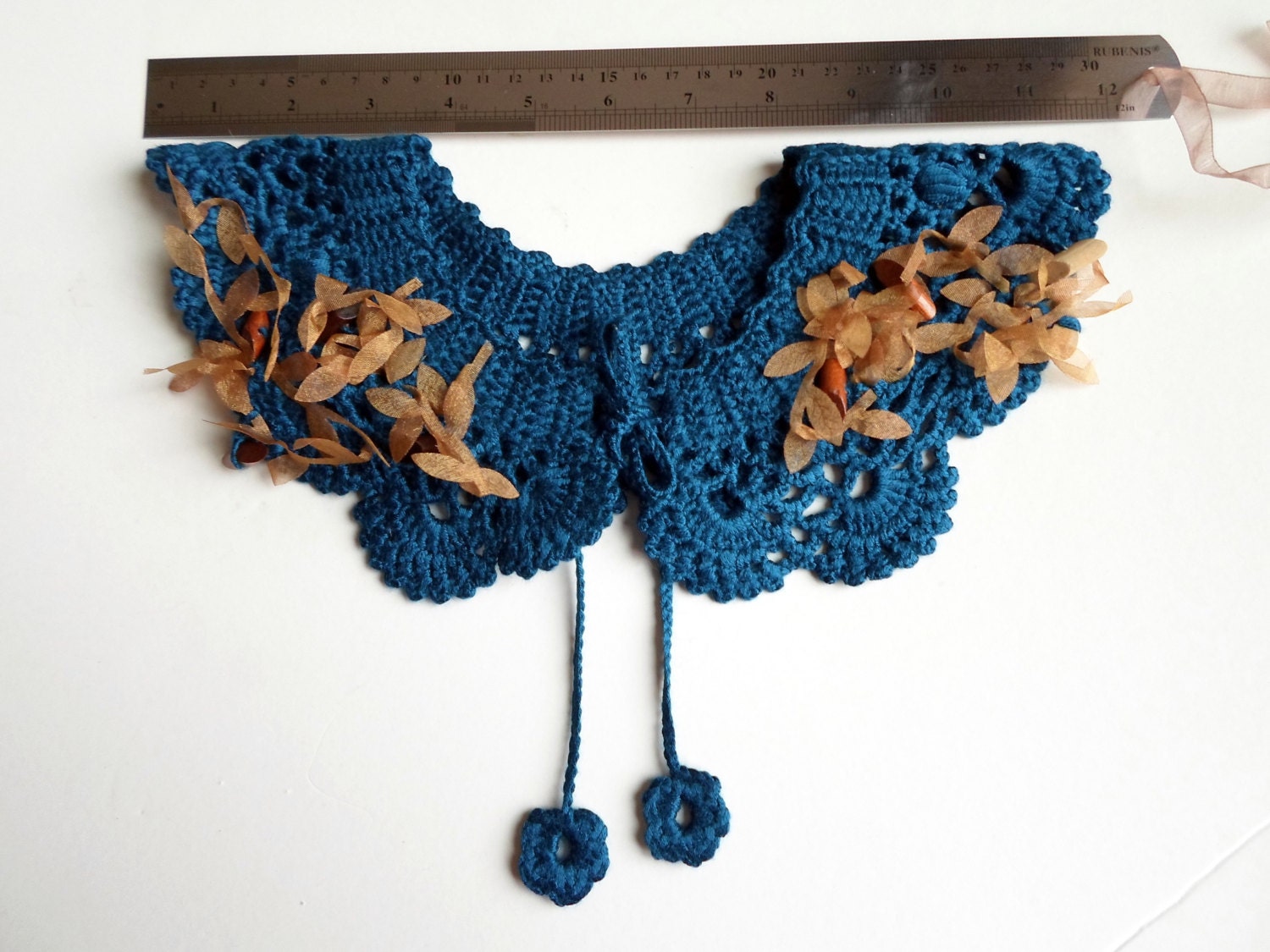 Collar Necklace, Cotton crochet Peter Pan Collar Necklace, Teal Blue,  oil blue. Blue .for her.