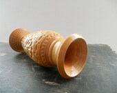 Vintage wooden vase with engraved ornaments Wooden vase with floral motif Carved wood vase Wooden home decor