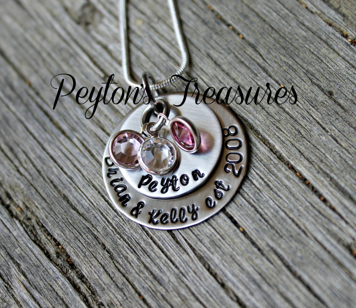Hand Stamped Jewelry Layered Mothers Necklace Custom Made With Swarovski Crystal Birthstones