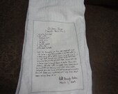 CUSTOM ORDER Gran's recipe, drawing or picture on a white flour sack dish towel, great Mothers Day,Valentine present