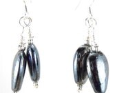 Metallic Charcoal Ceramic Reflective Vintage Watermelon Beads Cascade Dangle Earrings