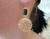 beadwork dangle emerald green cz gemstone earrings. gold earring. fine jewelry. gemstone jewelry.drop earring.beadwork jewelry