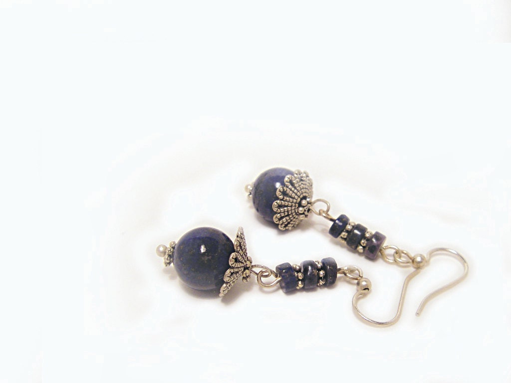 Lapis earrings Dark blue navy blue earrings on silver dangle elegant  earrings Israeli