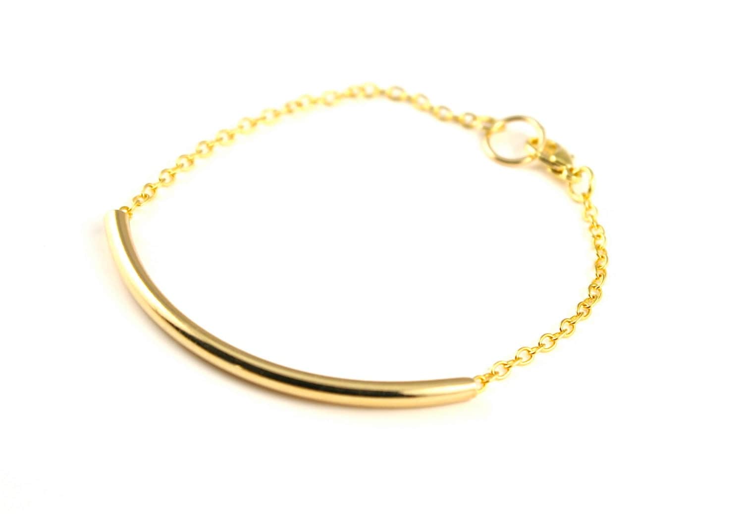 Simple Gold Tube Bracelet Gold Chain Bracelet by peachtreedesigns3