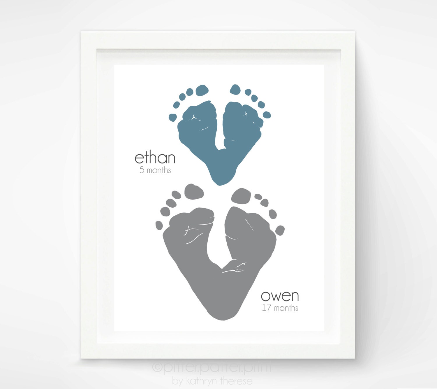 Gift for Dad Child Footprint Hearts - Personalized Father's Day Gift - Gift for Grandma  - Valentines Day Birthday Gift