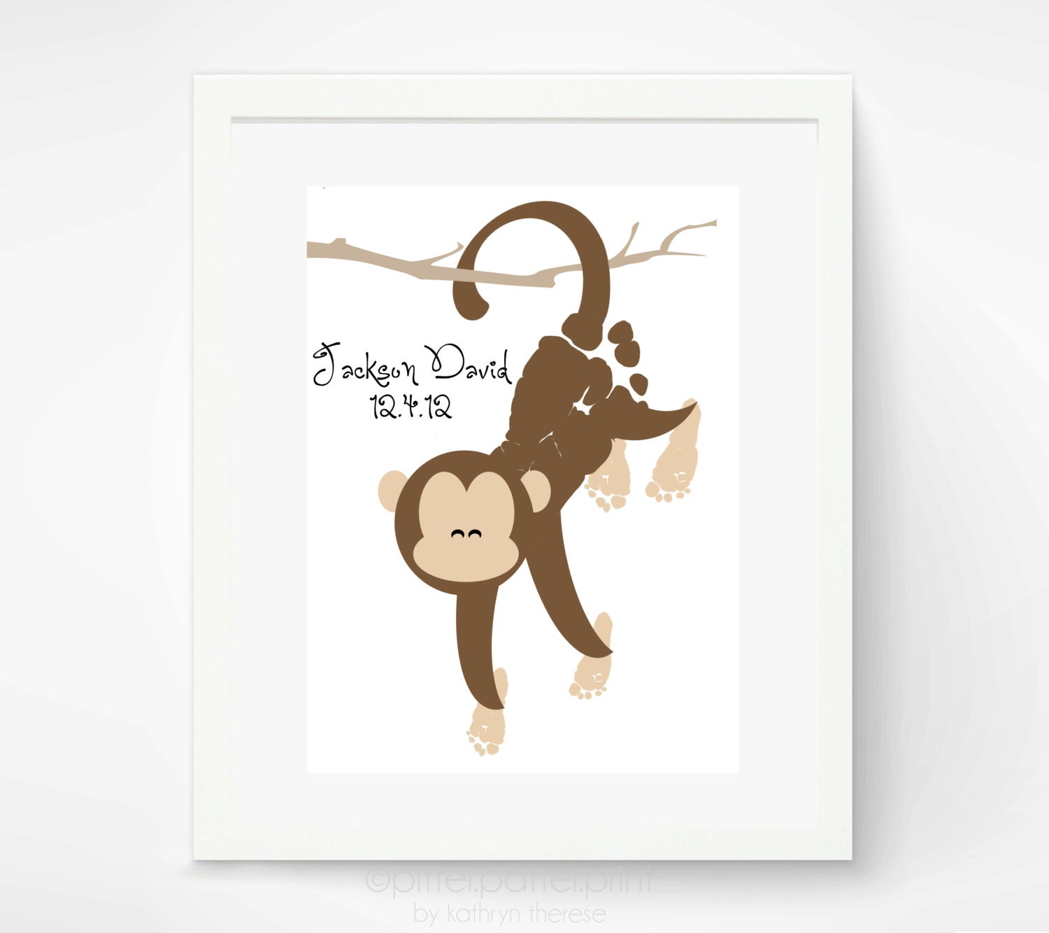 Baby Footprint Monkey Nursery Art Print - Jungle Nursery - Safari Nursery - Personalized Baby Animals Nursery Wall Art - Kids Wall Art