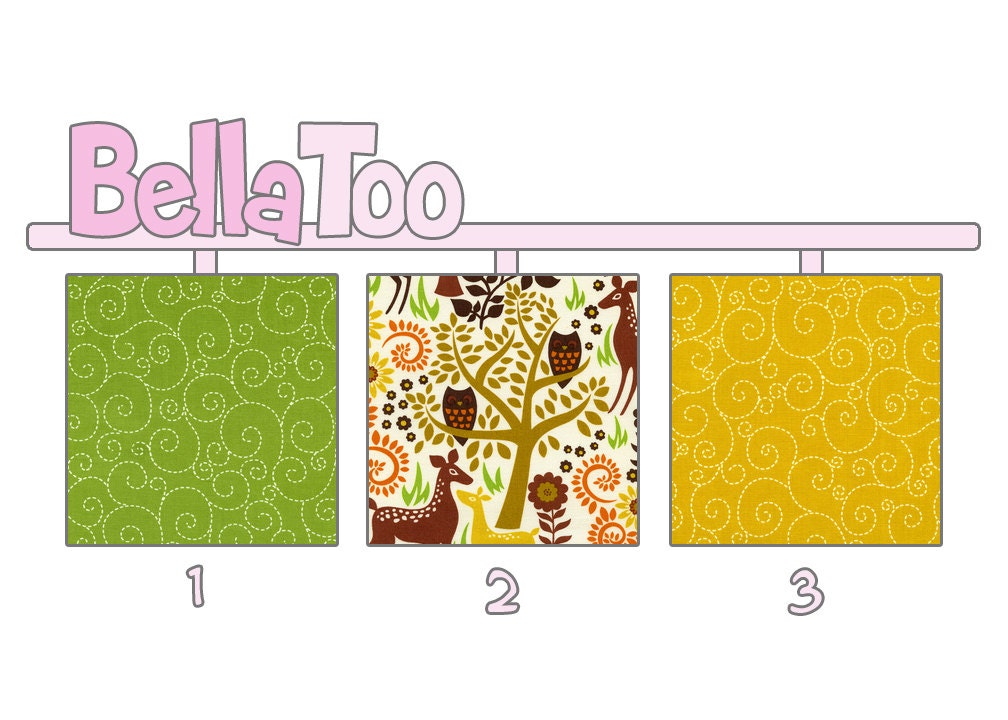 Changing Pad Cover - Woodland Animals Deer Owls Flowers Swirls Brown Green Yellow Orange - Custom Made By BellaToo