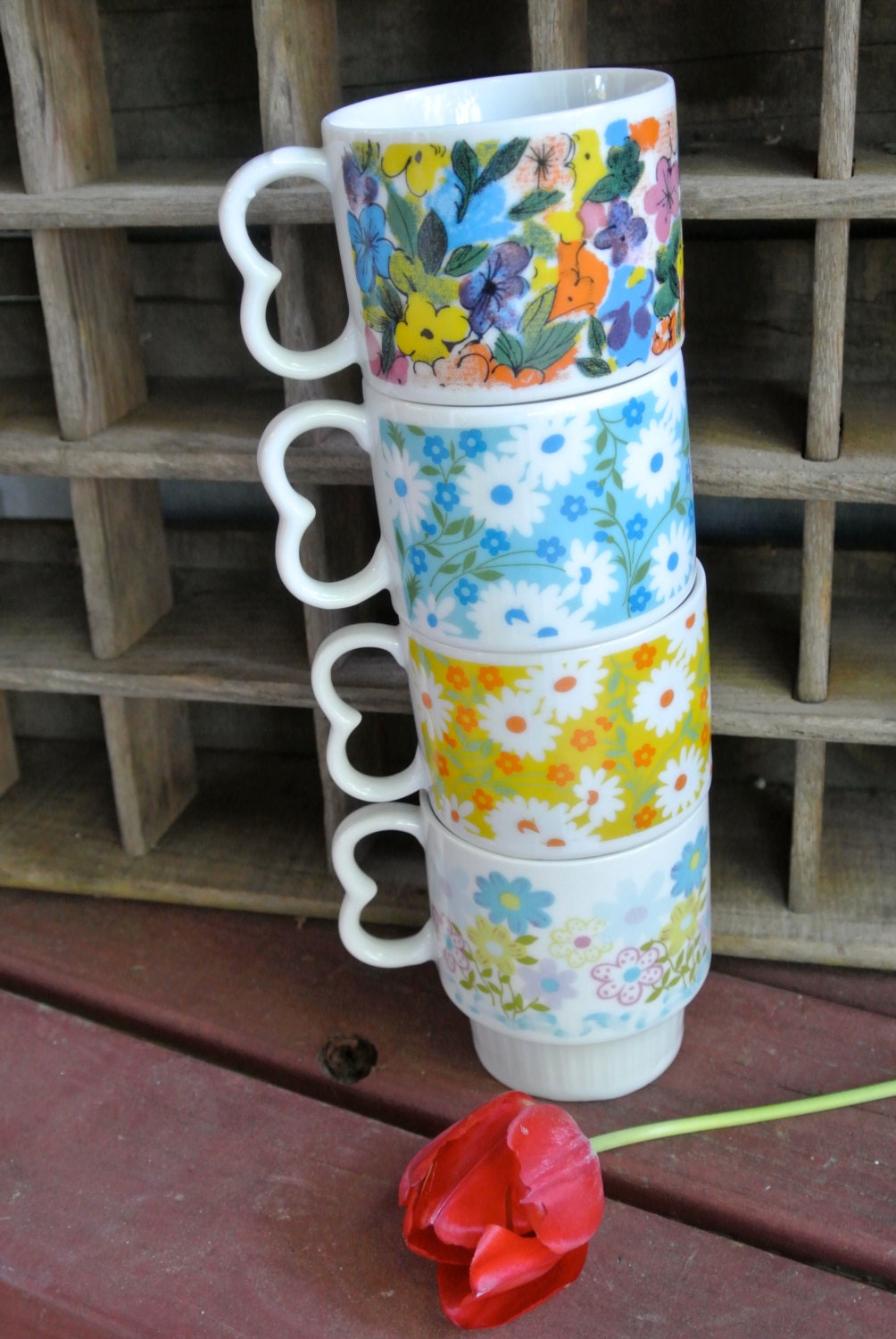 Vintage Mod Stacking Coffee Cups/Mugs, Japan