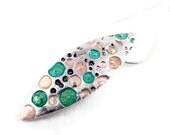 minimalist statement necklace pendant silver green pink