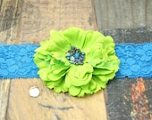 Bright apple green peony flower lace headband handmade photography prop child teen adult prop wedding spring summer