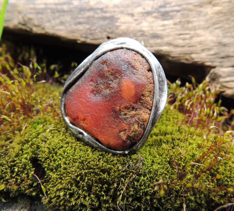Natural Amber Ring, Adjustable Ring, Cocktail Ring, Statement Ring, Handmade Art Jewelry, One of Kind,  ring by MARIAELA