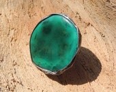 turquoise, green, painted glass,spring ring, fused glass, statement ring, cocktail ring, Handmade Art Jewelry,  by MARIAELA