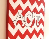 hand painted Alpha Omicron Pi letters outline with chevron background 12x12 canvas OFFICIAL LICENSED PRODUCT