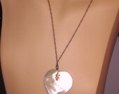 1930s Mother of Pearl Heart Pendant on 14K Gold Filled Delicate Ornate Chain
